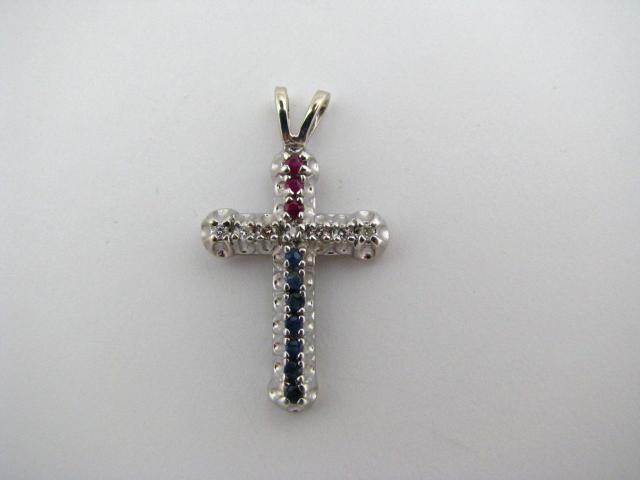 Appraisal: K White Gold diamond ruby and sapphire cross d