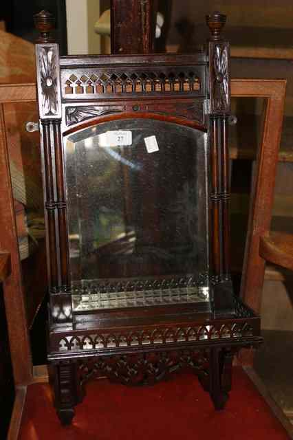 Appraisal: AN EDWARDIAN MAHOGANY MIRROR with shelf having pillar supports x