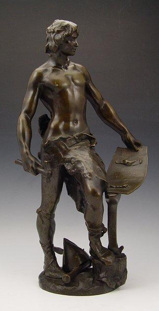 Appraisal: MASSOULE Andre French - Young Bare Chested Viking Blacksmith Bronze