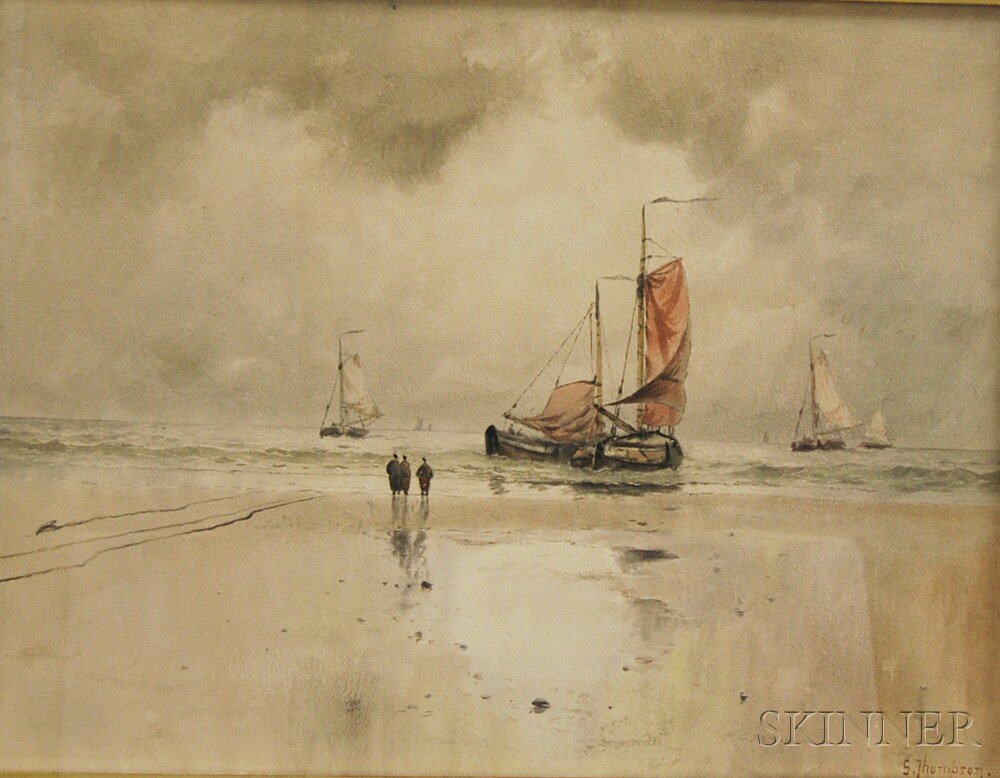 Appraisal: Continental School th th Century Sailboats Offshore Signed S Thompson