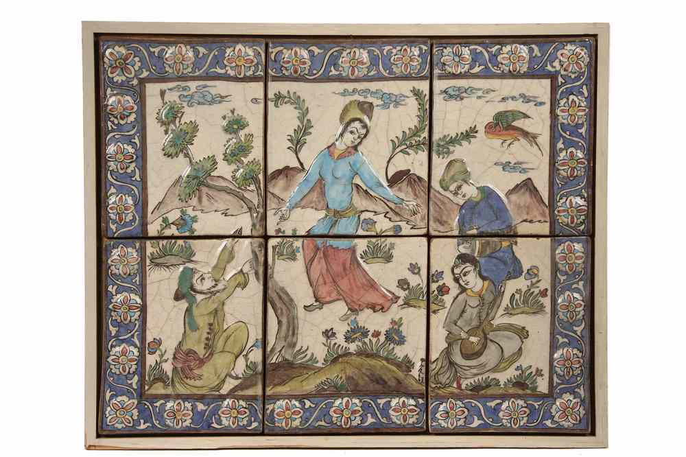 Appraisal: PERSIAN TILE ARCHITECTURAL PANEL - th c Persian Six-Tile Architectural