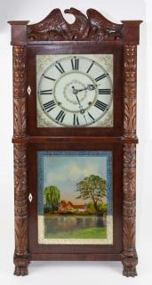 Appraisal: Eli Terry Jr acanthus carved half pillar scroll shelf clock