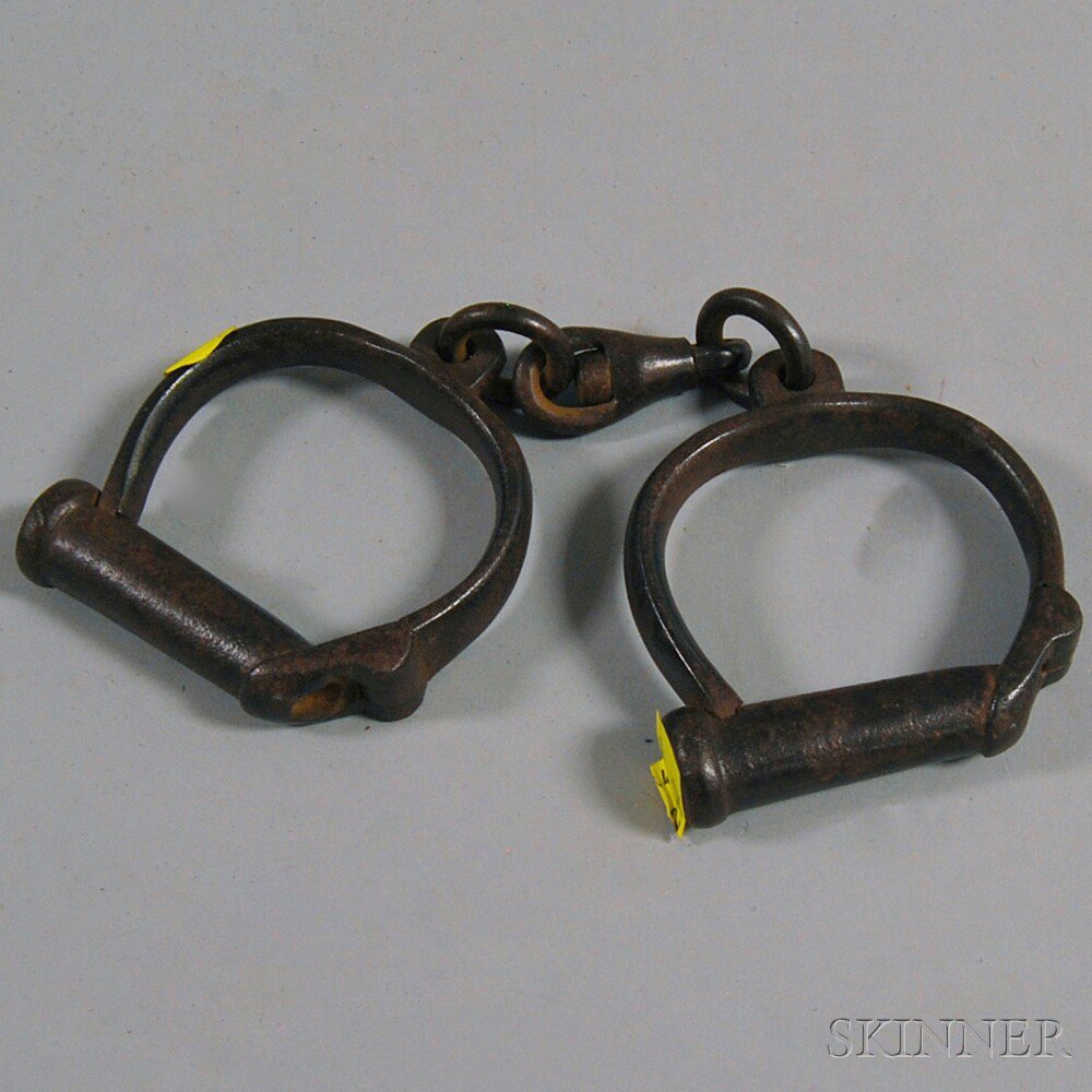 Appraisal: th Century Iron Handcuff impressed HART to each side Estimate