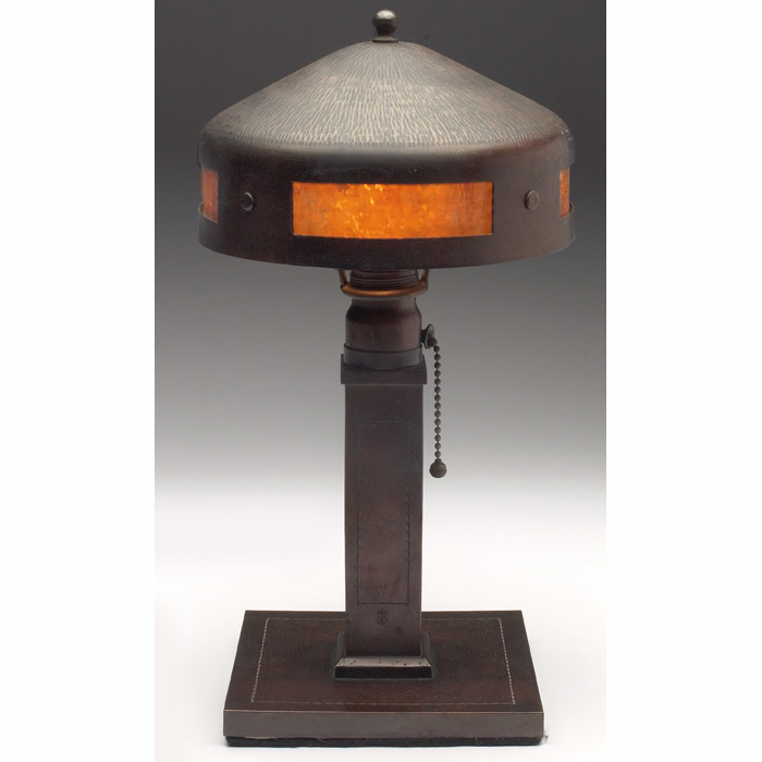 Appraisal: Roycroft lamp hammered copper base and shade with tooled designs