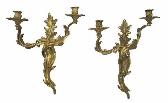 Appraisal: A Pair of Louis XV Style Gilt Bronze Two-Light Sconces