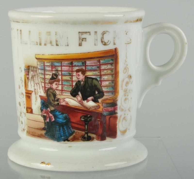 Appraisal: Linen Store Shaving Mug Description Gilt name William Ficks Shows