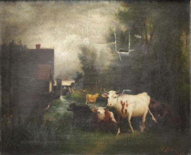 Appraisal: JONES Hugh Bolton Oil on Canvas Cows Grazing Signed 'H