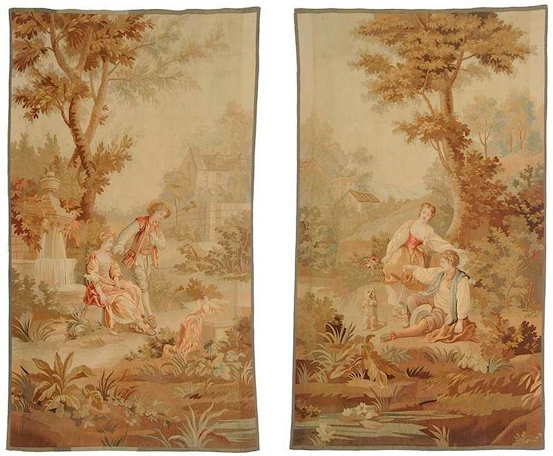 Appraisal: Two Aubusson Romantic Scene Tapestries French early th century two