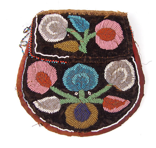 Appraisal: IROQUOIS BEADED PURSE POUCH Circa hand stitched bead pouch or