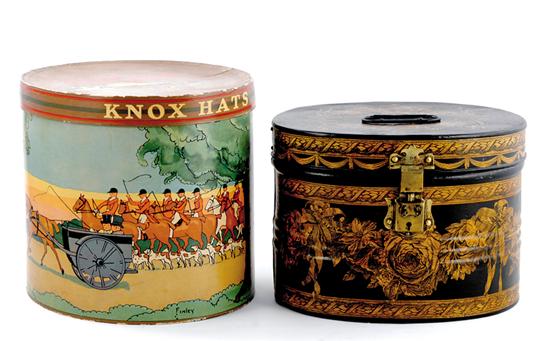 Appraisal: Fancy hatboxes late th century paper covered box marked Knox