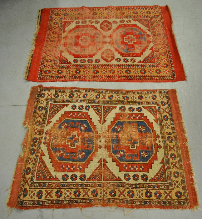 Appraisal: - Two small Caucasian throw mats As found Largest 'x