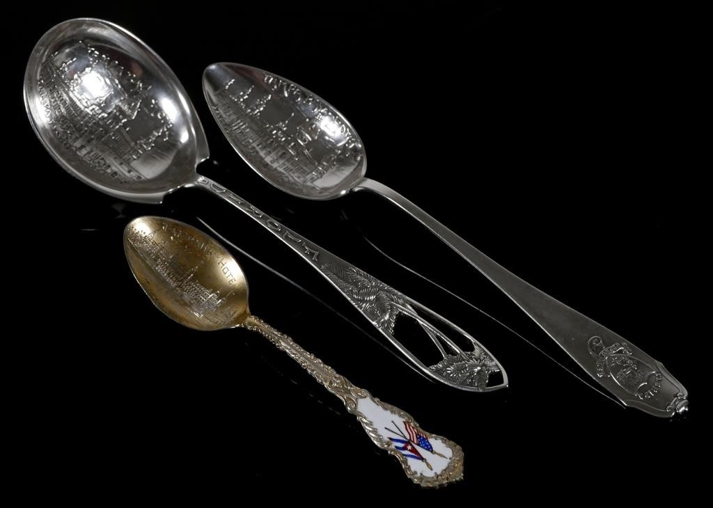 Appraisal: Three antique sterling silver souvenir spoons all showing views of