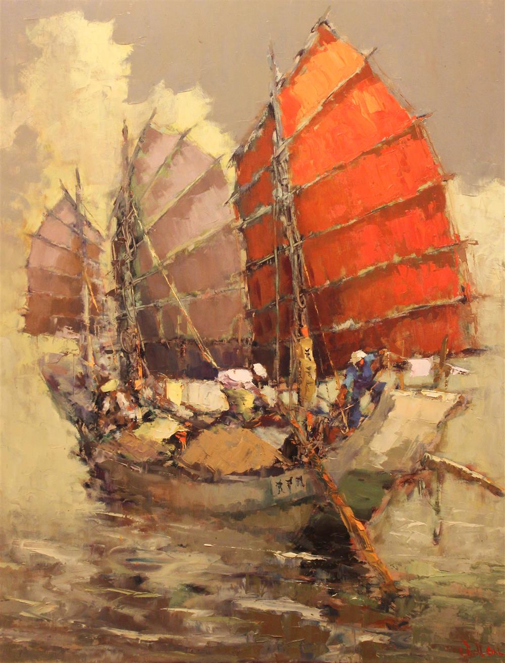 Appraisal: FRITZ LUCIEN OHL DUTCH - CHINESE JUNK AT SEA Oil