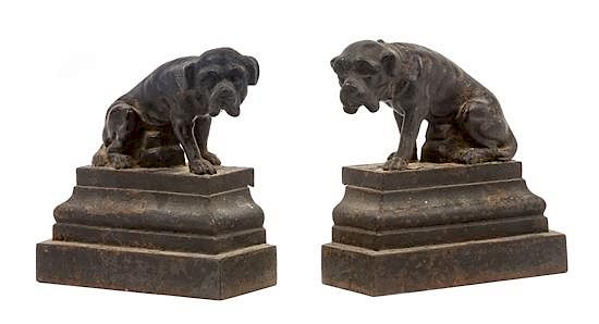 Appraisal: A Pair of Painted Cast Iron Mastiff Doorstops Height inches