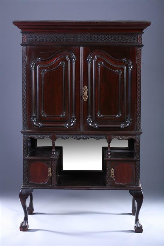 Appraisal: CHINESE CHIPPENDALE STYLE MAHOGANY CHIFFONNIER th Century Projecting deep molded-edge