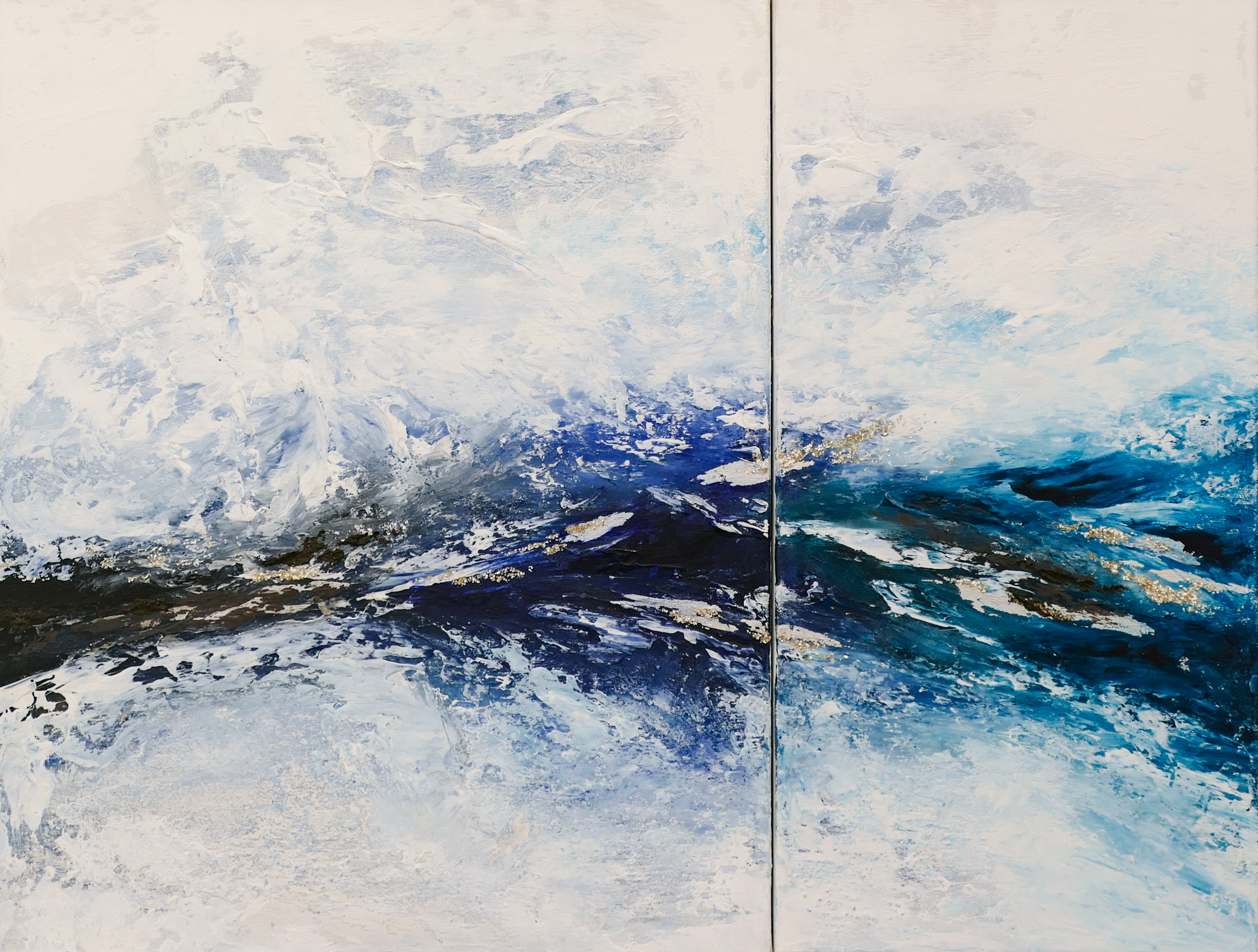 Appraisal: 'Glacial River'' Diptych Unsigned Oil on Canvas ''x ''