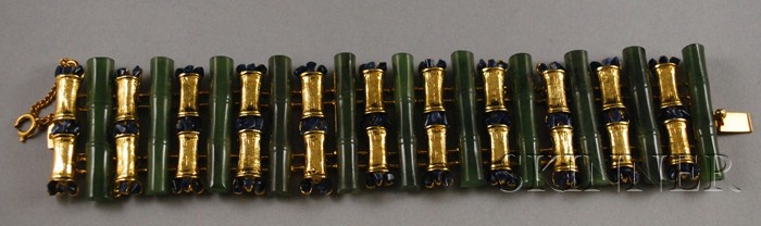 Appraisal: Jadeite Lapis Lazuli and Gold-tone Bracelet lg in