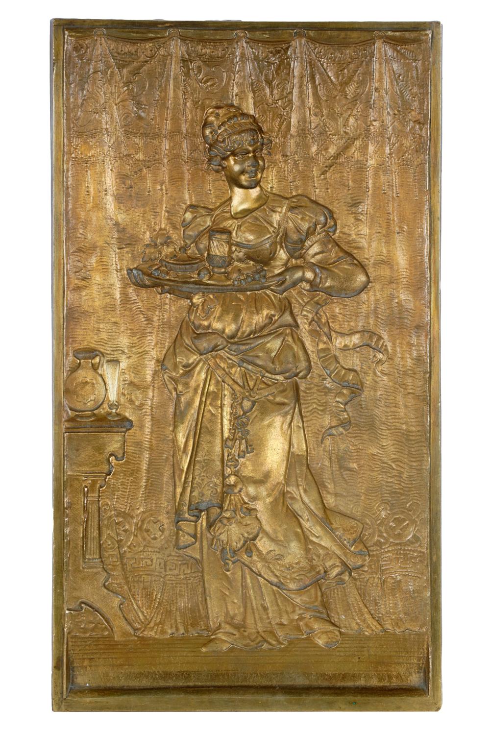 Appraisal: NEOCLASSIC GILT BRONZE SUNKEN RELIEF PLAQUEdepicting a maiden Condition unframed