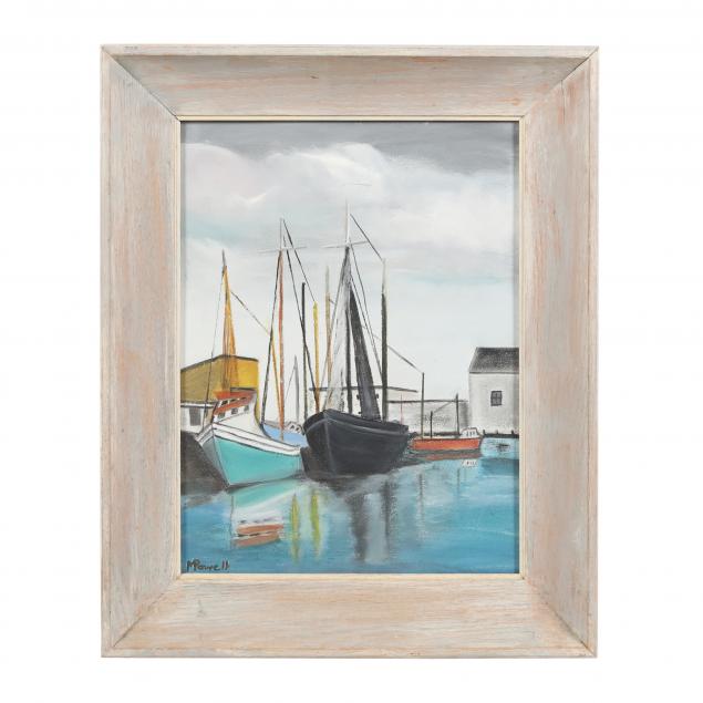 Appraisal: A VINTAGE HARBOR SCENE PAINTING BY M POWELL Oil on