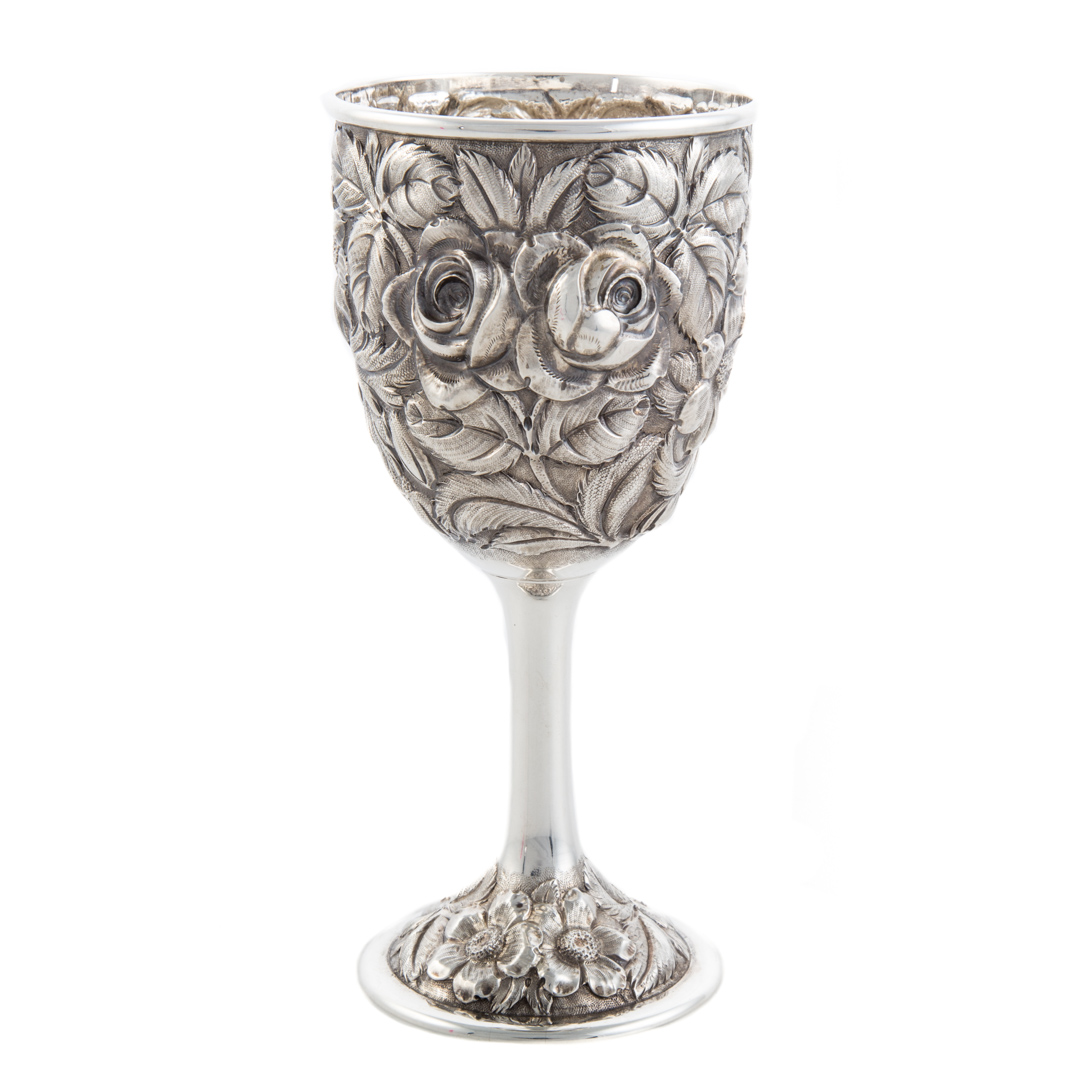 Appraisal: Stieff Rose repousse sterling silver goblet hand chased sterling water