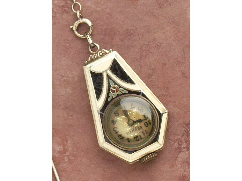 Appraisal: ART DECO PENDANT WATCH k yellow gold lady's Swiss Brunvile