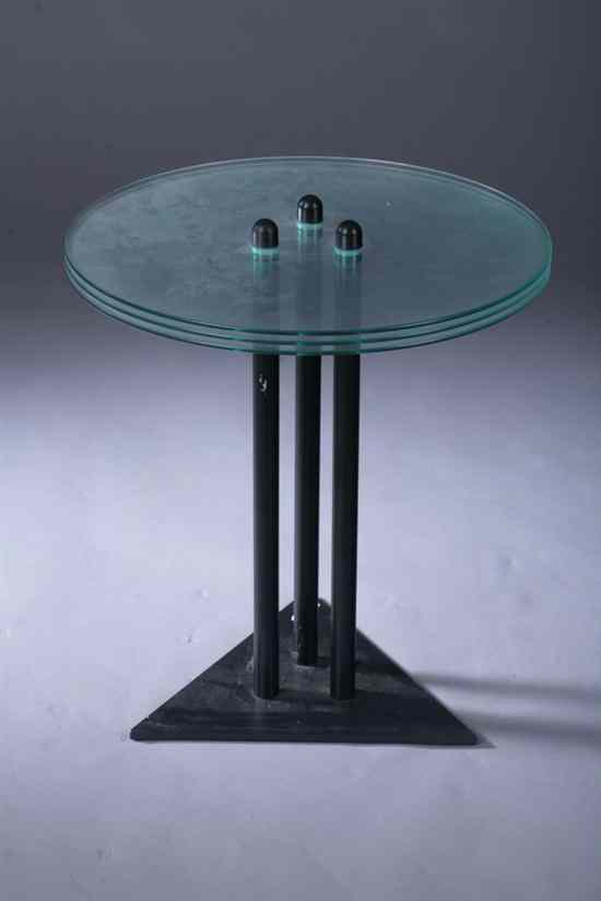 Appraisal: CONTEMPORARY METAL AND GLASS OCCASIONAL TABLE Round three tiered glass