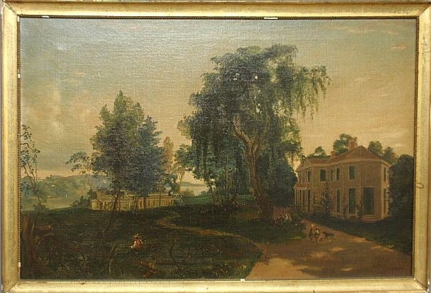 Appraisal: - Oil on canvas landscape painting of the Stevens Estate