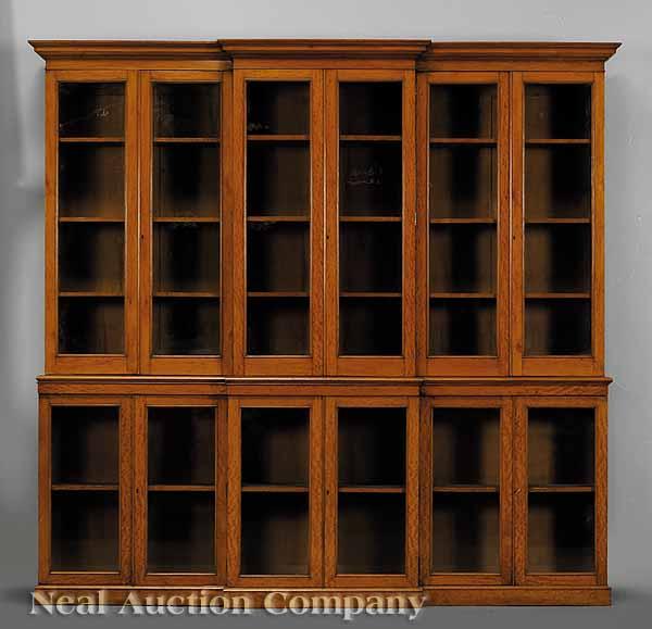 Appraisal: A Very Fine Monumental English Satinwood Breakfront Bookcase mid- th