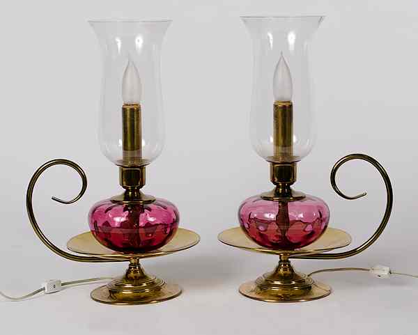 Appraisal: Cranberry Glass Lamps American a pair of electrified cranberry glass