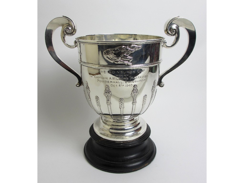 Appraisal: A silver double handled trophy 'The Edinburgh Cup' engraved 'Won