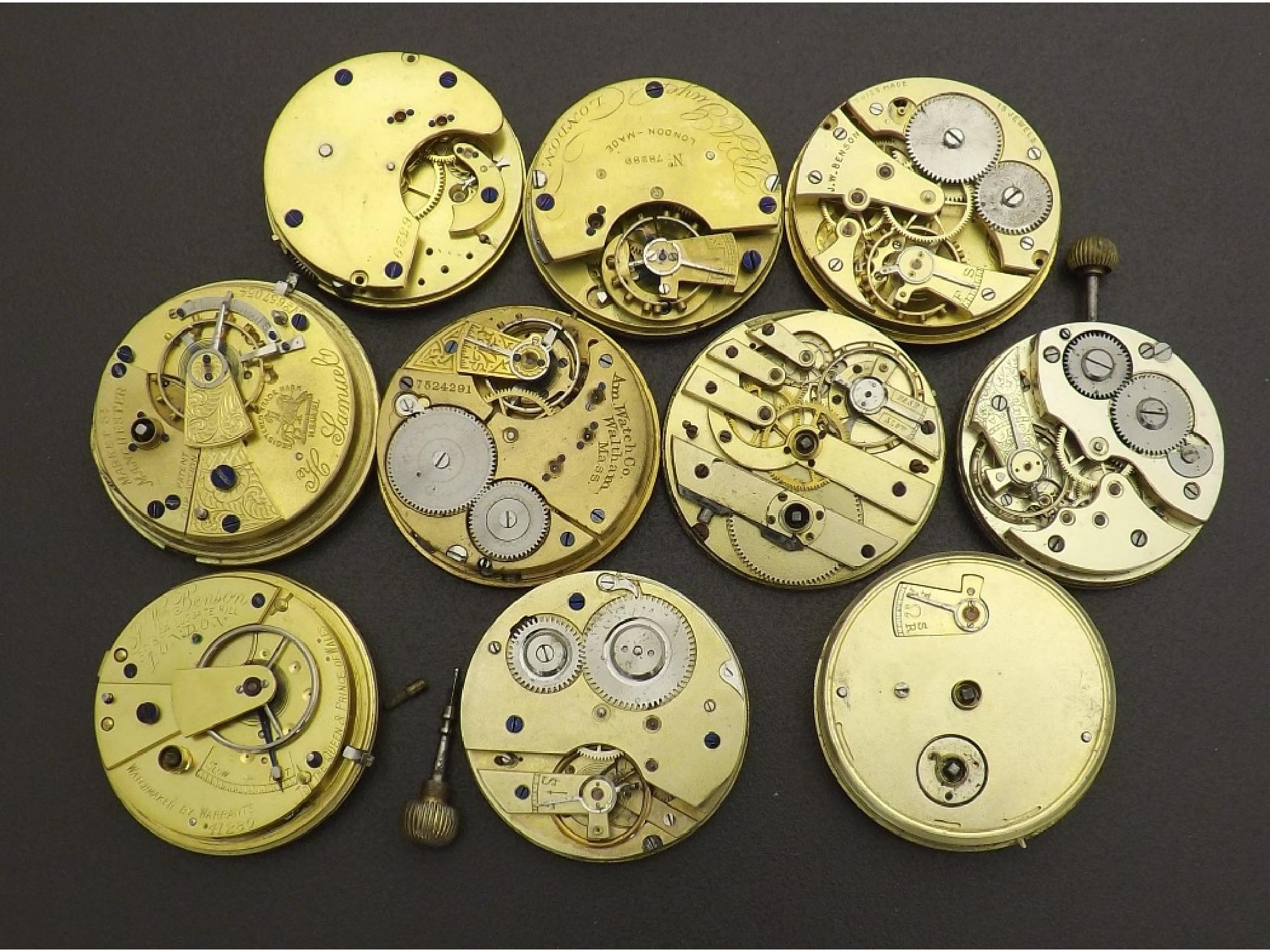 Appraisal: Assortment of pocket watch movements including a J W Benson