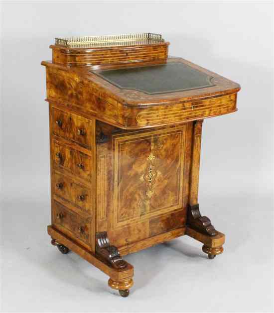 Appraisal: A Victorian inlaid burr walnut Davenport with slope above four