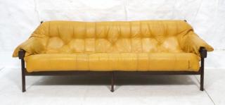 Appraisal: PERCIVAL LAFER Gold Leather Sofa Couch Brazilian Rosewood Slouch form