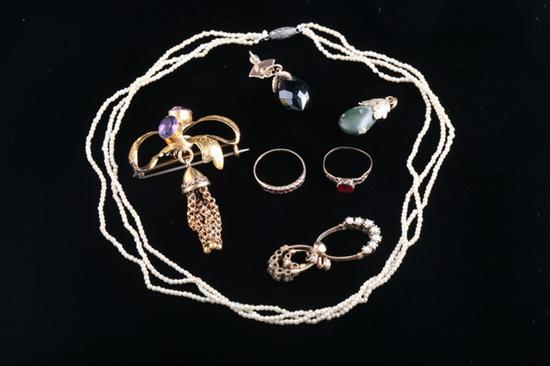 Appraisal: SIX ITEMS JEWELRY Including hardstone pendant two rings seed pearl