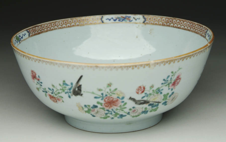 Appraisal: CHINESE EXPORT FAMILLE-ROSE ARMORIAL PUNCHBOWL Late th Century Exterior with