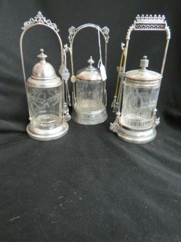 Appraisal: Victorian Silverplate Pickle Castors venus cupid and etched designs with