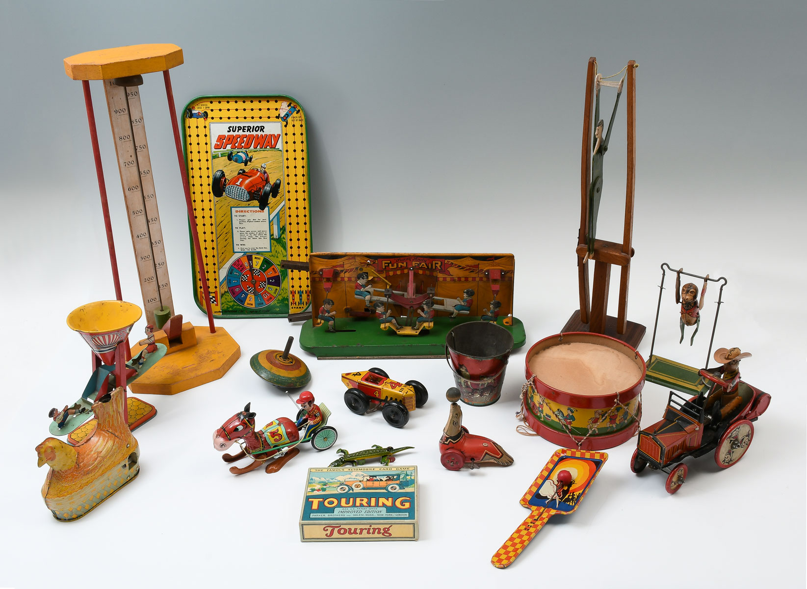 Appraisal: PC ANTIQUE TOY COLLECTION Comprising A wind-up seal by J