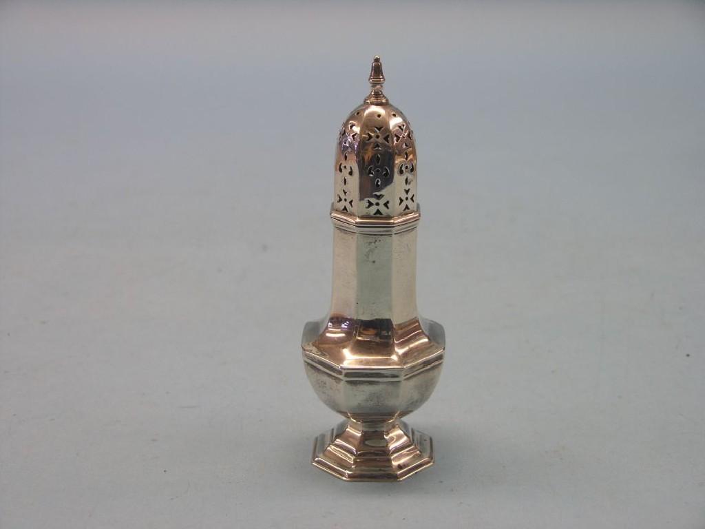 Appraisal: An Edward VII octagonal silver sugar caster baluster-shape Sheffield approx