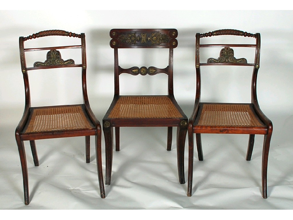 Appraisal: PAIR OF REGENCY SIMULATED ROSEWOOD GILT METAL MOUNTED SINGLE CHAIRS