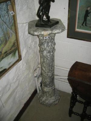 Appraisal: A GREY AND WHITE VEINED MARBLE PEDESTAL th century the