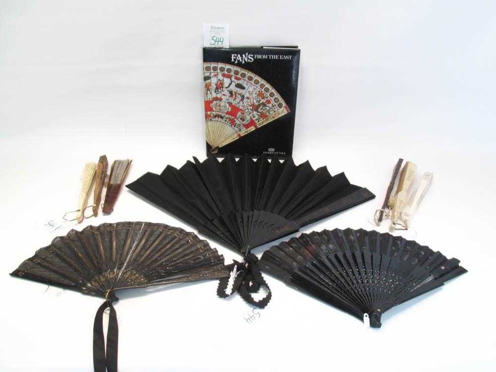 Appraisal: NINE ANTIQUE AND DECORATIVE FANS with hand painted floral and