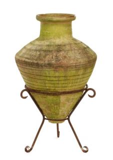 Appraisal: Large Continental Terracotta Olive Jar on Stand An early th