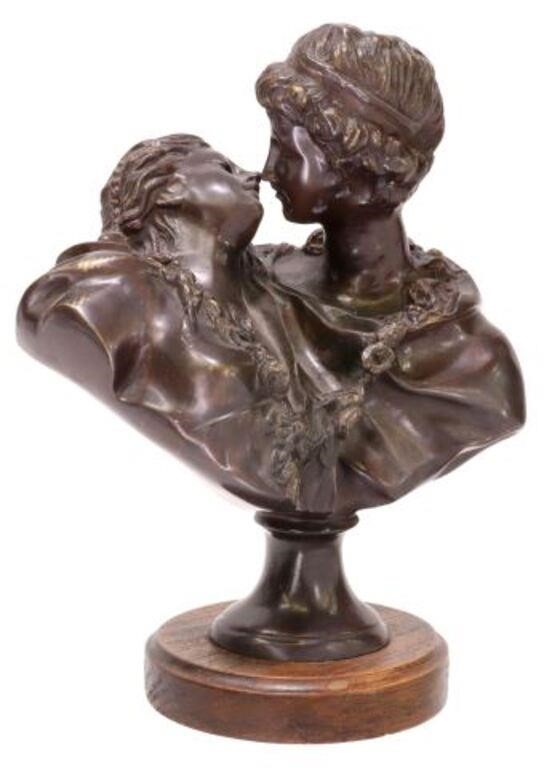 Appraisal: Patinated bronze sculpture The Kiss after Antoine Houdon Jean-Antoine Houdon