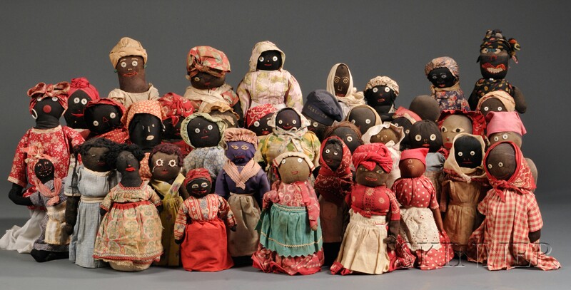 Appraisal: Collection of Forty-one Hand-stitched Black Character Cloth Bottle Dolls late