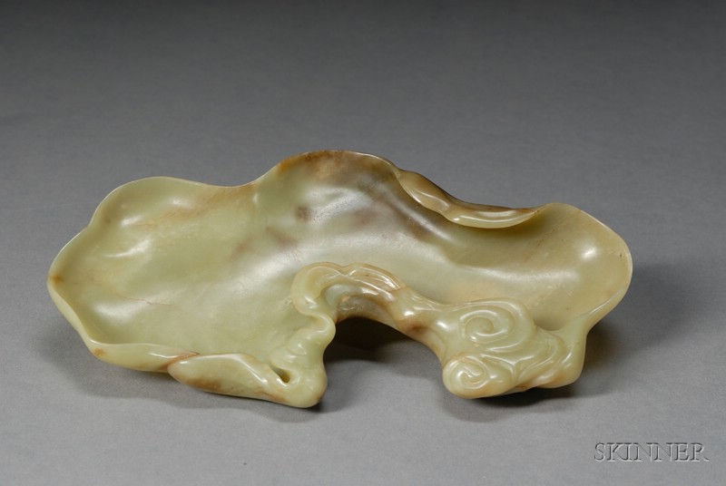 Appraisal: Jade Brush Washer China th century yellow jade with brown