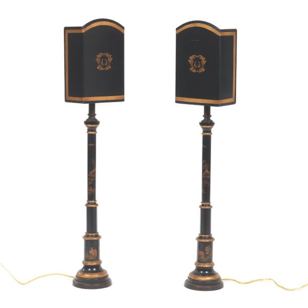 Appraisal: PAIR OF CHINOISERIE BANQUET LAMPS x x Pair of tall