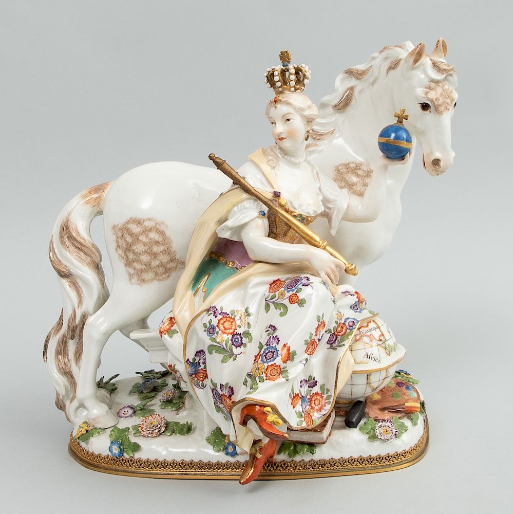 Appraisal: Meissen Gilt-Metal Mounted Porcelain Group Emblematic of Europe With underglze