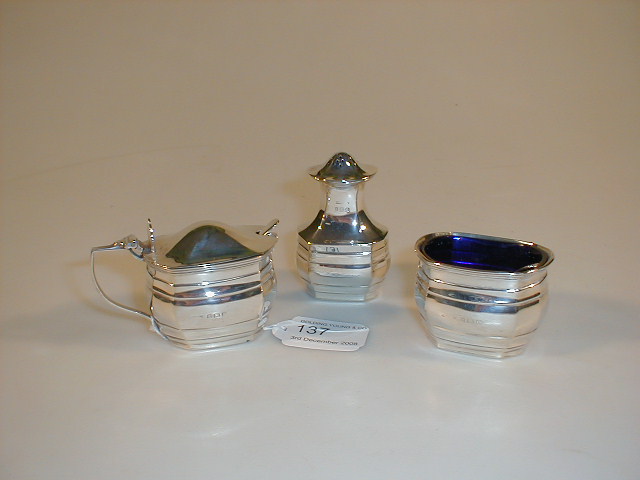 Appraisal: A George VI three-piece silver condiment set Birmingham