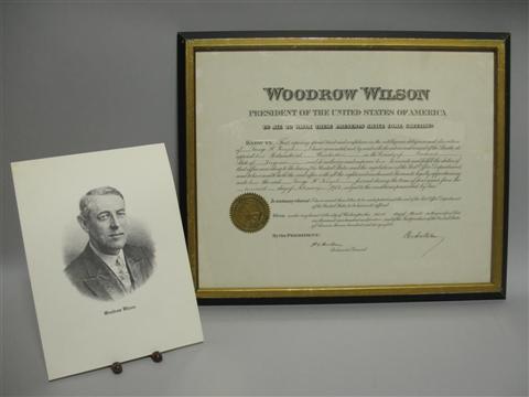 Appraisal: WOODROW WILSON SIGNED PRESIDENTIAL DOCUMENT Presidential appointment document partially printed