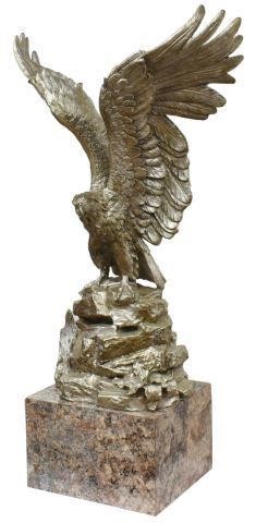 Appraisal: Silver plated bronze eagle on faux marble stand the eagle